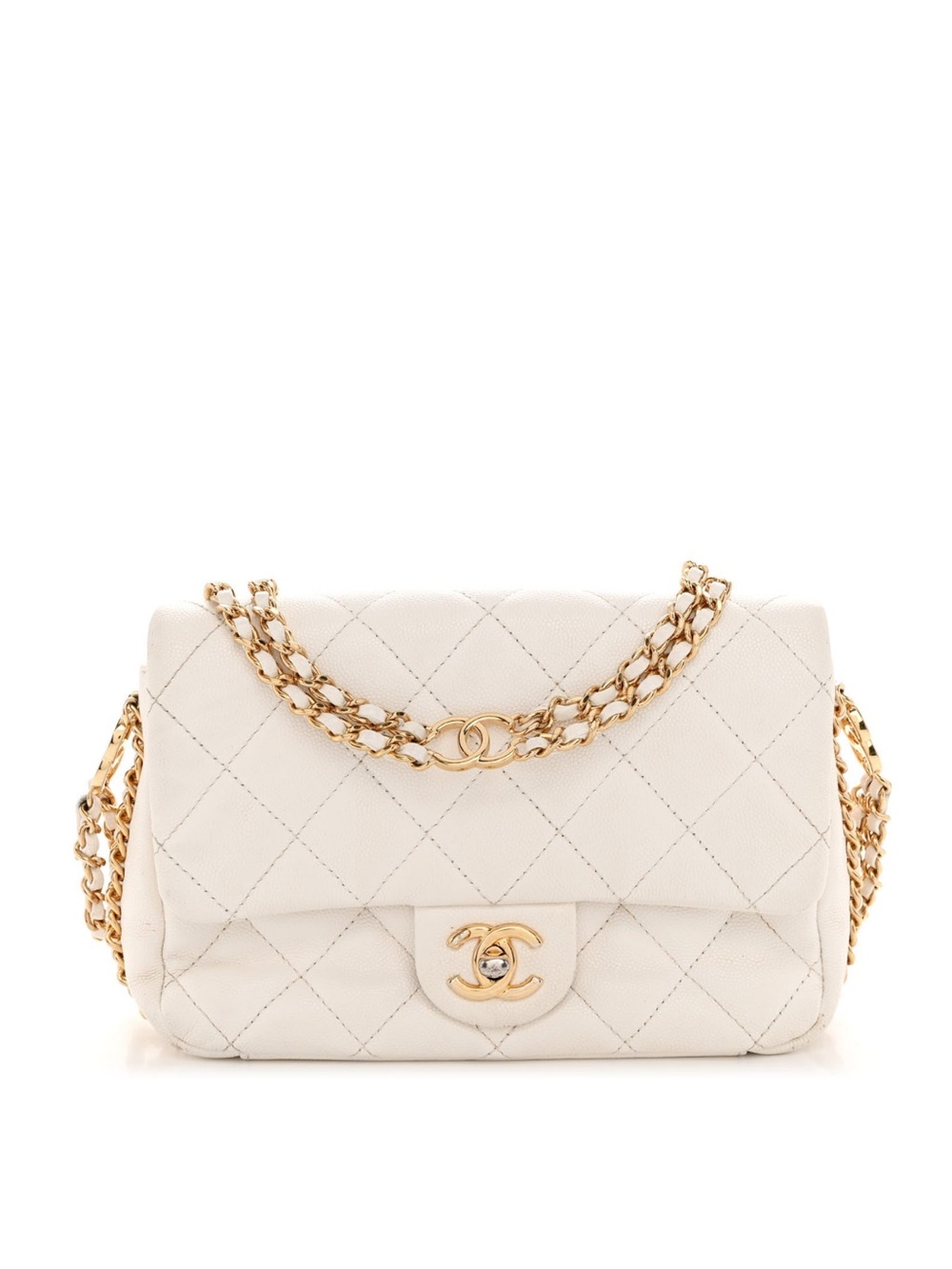 CHANEL Quilted Leather Shoulder Bag in Ivory with Gold Hardware